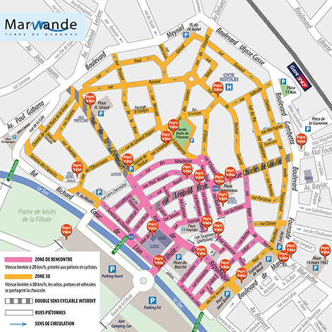 Plan des zones 2à et 30 sur la ville de Marmande